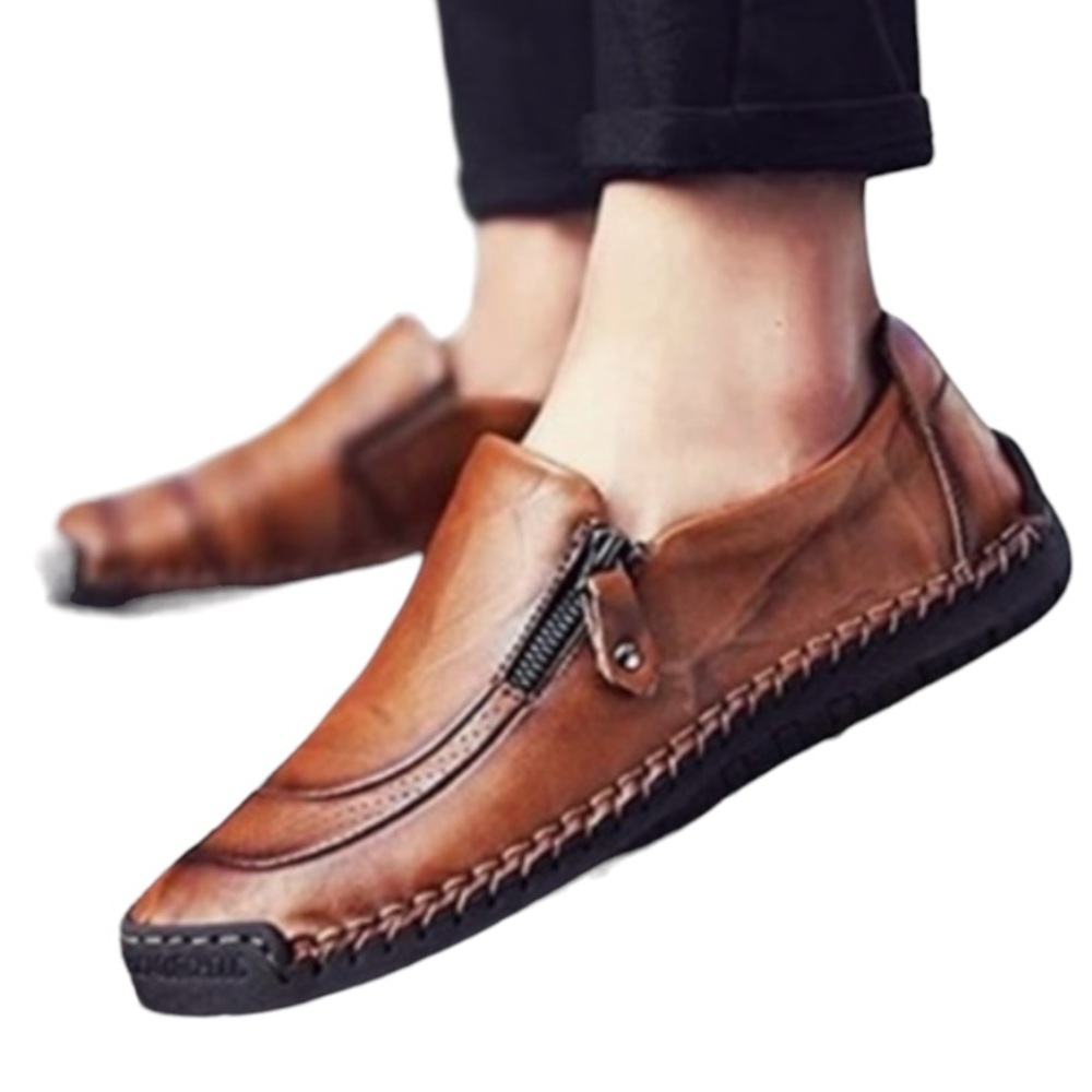 Fashion Brand Men’s Brown Zipper Non-Sole Casual Loafer Boat Shoes, Size 43 (10)
